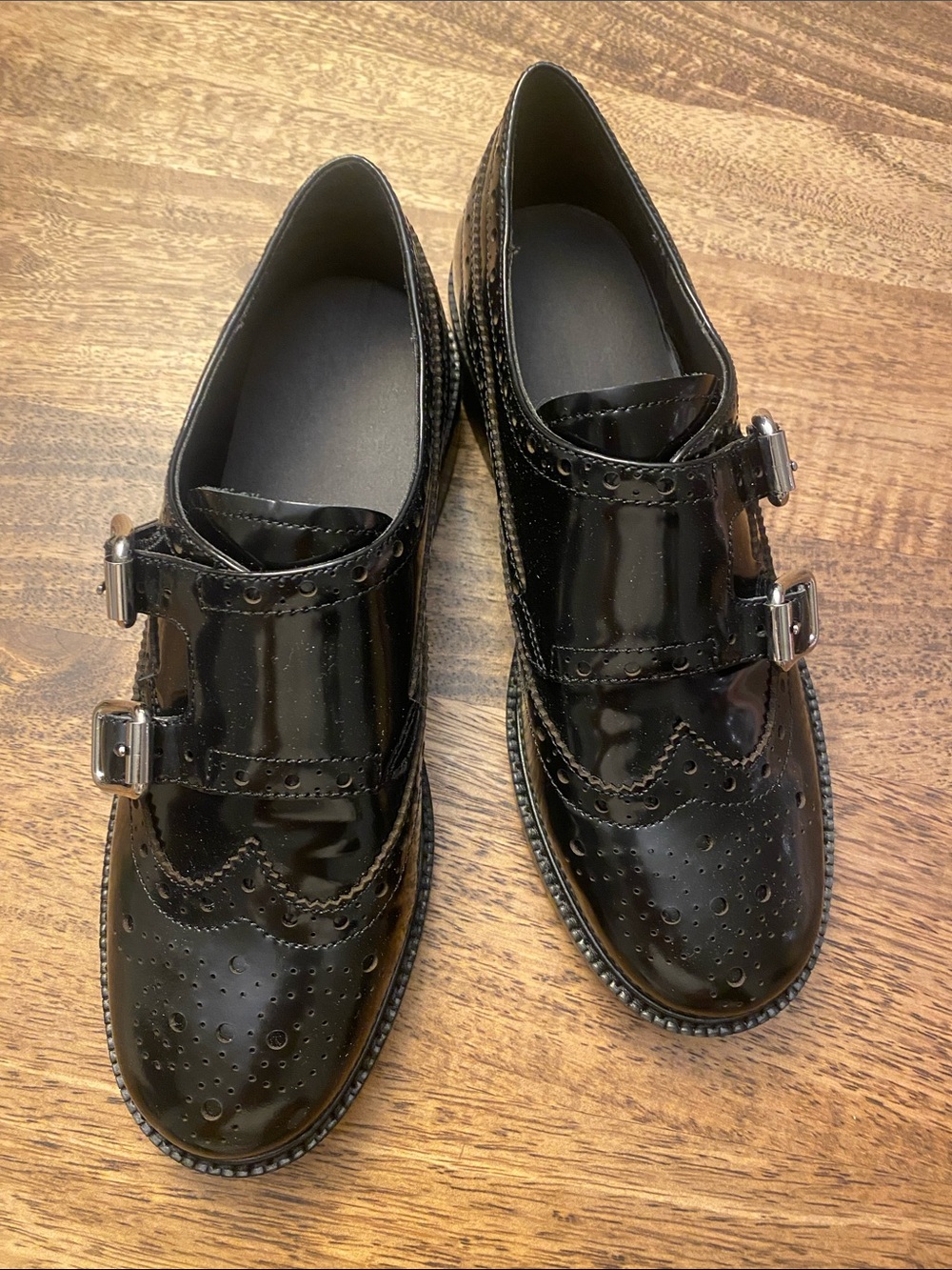 Marc Fisher women’s patent leather double strap brogues